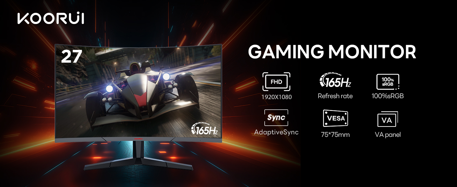 KOORUI 27 Inch 165Hz Gaming Monitor Curved - 1ms Response Time