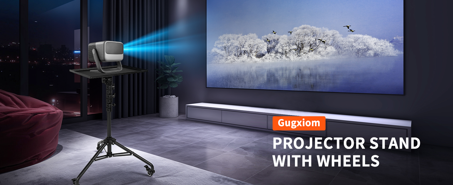 Gugxiom Projector Tripod Stand,Projector Stand with 2 Shelves and Gooseneck Phone Holder