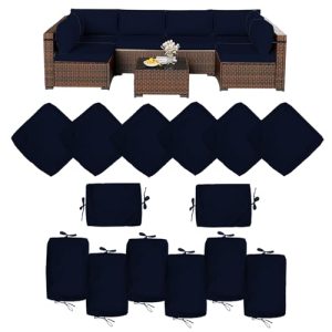 Waterproof Sofa Cushions Slipcovers for Patio Furniture， Fit for 6-Seater Wicker Sectional Sofa Conversation Set