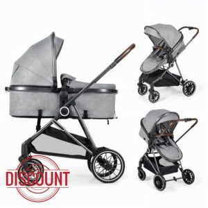 2-in-1 Baby Stroller with Bassinet Mode - Folding Infant Newborn Pram with Reversible Seat - for 0-36 Months Toddler (Grey 2 in 1 Stroller)