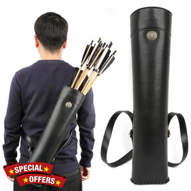 SHARROW Archery Traditional Shoulder Back Arrow Quiver PU-Leather Arrows Holder Handmade Quiver for Riding Shooting Outdoor Hunting