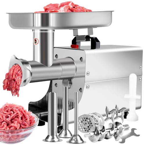 Commercial Meat Grinder for Home Use Deer Processing Best Stainless Steel 2800W Max with 3 Grinding Plates 3 Sausage Stuffer Tubes 1 Pusher 2 Blades