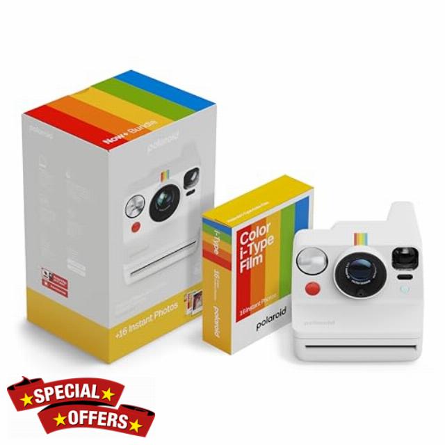 Polaroid Now+ 3rd Generation I-Type Instant Camera + Film Bundle - Now+ Bluetooth App Controlled White Camera + 16 Color Photos (6562)
