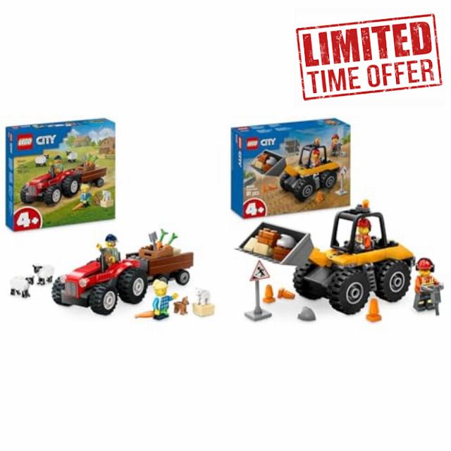 LEGO City Red Farm Tractor with Trailer & Sheep + Yellow Construction Wheel Loader 4+ Year Old Boys & Girls - Preschool 60461 + 6045