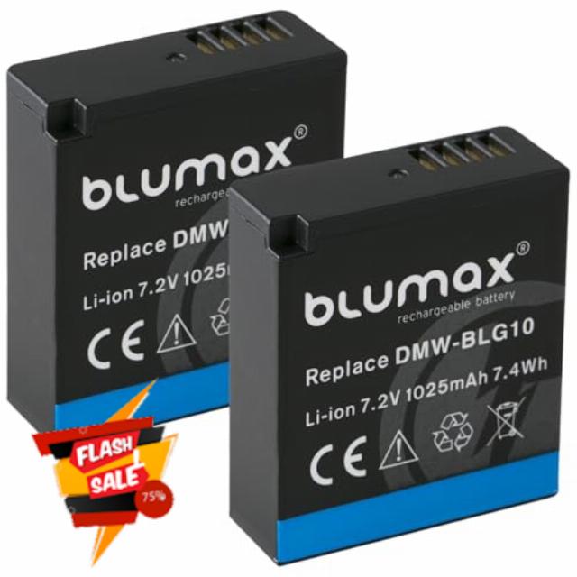 2 x Blumax Replacement Battery for Panasonic DMW-BLG10 / DMW-BLG10E | 1025 mAh - for Lumix DMC-GF6 GX7 III GX80 LX100 DC-TZ202 G110 - DMW-BLE9 E BP-DC15 E