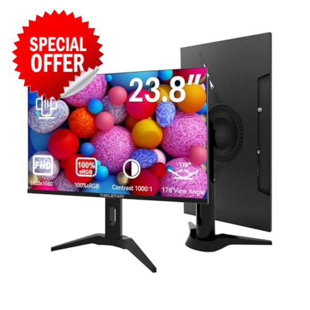 Thinlerain 24 Inch PC Monitor 1920x1080p LED Display Monitor with VGA/HDMI/AV/BNC/USB