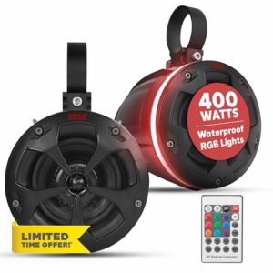 Pyle 2-Way Off-Road Weatherproof Speakers - 4" 800W Active Passive Marine-Grade Wakeboard Durable Tower Speakers System with Bluetooth & RGB Lights for ATV/UTV