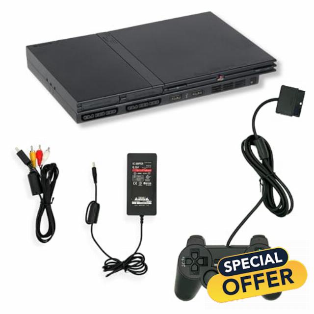Digital Dynasty Sony PlayStation 2 Slim Console - 1 Year Warranty - PS2 Comes with 1 Wired Controller Black + 1 AV Cable + 1 Power Adapter with Power Cord (Renewed)