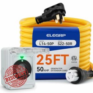 ELEGRP 50 Amp Generator RV Cord 25 FT and Power Inlet Box