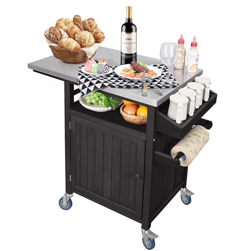 Portable Grill TableOutdoor Grill Cart Table with Stainless Steel Top for Kitchen Prep and BBQ