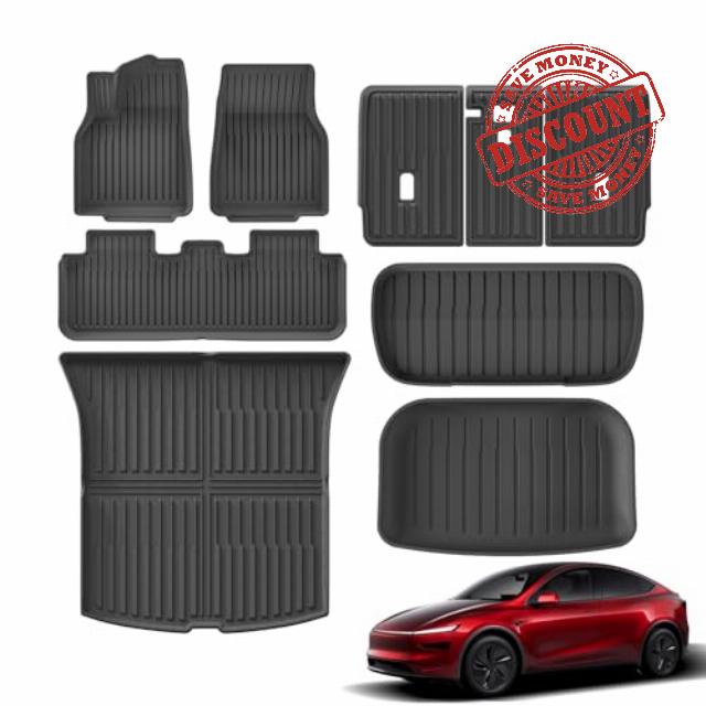 9PCS Full Set of Floor Mats for New 2025 Tesla Model Y Juniper 5-Seats All Weather TPE Front Rear Trunk Cargo Liner Backrest Mats Frunk Mat Accessories Black