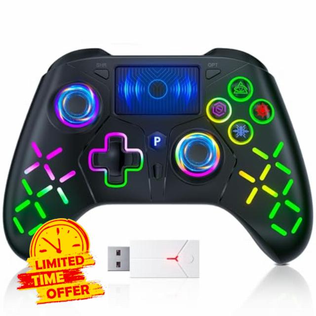TURPOW Wireless Controller for PS-5 RGB Gamepad Remote Control with Dual Motor Vibration/6-Axis Sensor/Turbo/3.5mm Audio Jack/Touch Pad for Ps-5/Ps-4/Pro/Slim/ (Black)