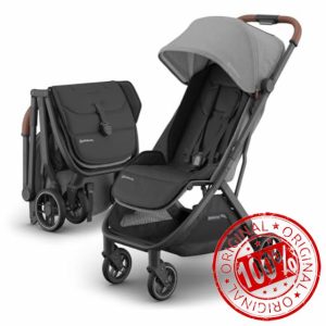 UPPAbaby Minu V3 Travel Stroller | Lightweight + Compact Design | One-Hand Fold + Unfold | from Birth + Overhead Compatible | Greyson (Charcoal Mélange/Carbon Frame/Saddle Leather)