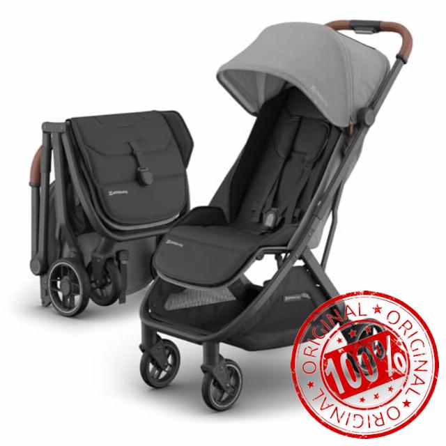 UPPAbaby Minu V3 Travel Stroller | Lightweight + Compact Design | One-Hand Fold + Unfold | from Birth + Overhead Compatible | Greyson (Charcoal Mélange/Carbon Frame/Saddle Leather)
