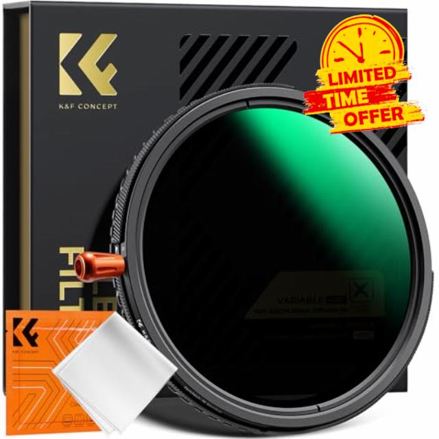 K&F Concept 77mm Black Diffusion Mist Effect 1/4 & Variable ND2-32(1-5 Stops) & Circular Polarizing Filter CPL-in 1 HD Lens Filter with 28 Multi-Coatings for Camera Lenses (Nano-X Series)