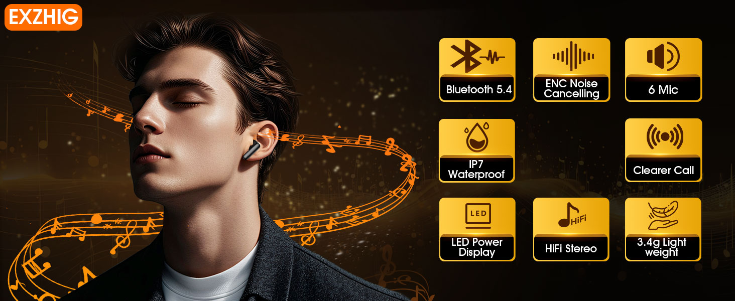 Wireless Earbuds Bluetooth 5.4 In Ear Buds 6 Mic ENC Noise Cancelling Clear Calls, Deep Bass