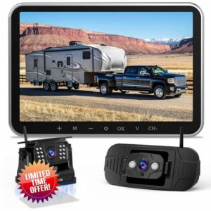 8-Inch Wireless Backup Camera for Trailers: Dual 1080P HD Night Vision Rear View Camera Easy Install - Magnetic Solar Powerd Reversing Camera for Furrion RVs