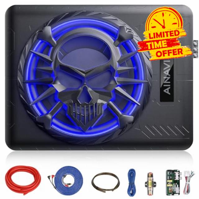 AINAVI 10" Active Slim Under Seat Car Subwoofer
