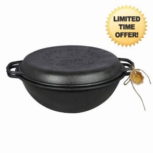 Cast Iron Asian Cauldron with Pan Lid 15.8 Qt (15 L) Camp Fire Cooking Pot