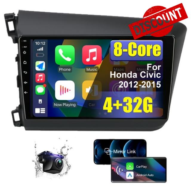 4+32G 8 Core Car Radio Stereo for Honda Civic 2012 2013 2014 2015 with Wireless CarPlay/Android Auto