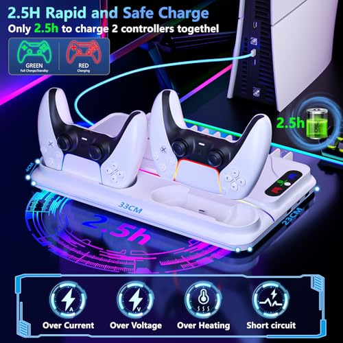 Playstation 5 Slim Cooling Station with Dual Hard PS5 Controller Charger 3 Quiet Level Fan