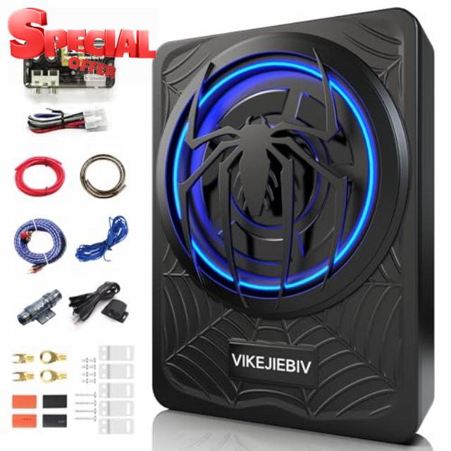 1200W 10" Slim Underseat Car Subwoofer and Amp Package with Ambient Light