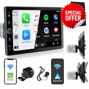 Single Din Car Radio Touchscreen (10.4" Rotatable) Compatible with Apple CarPlay [Wireless] Android Auto Car Stereo Bluetooth USB AUX SD Backup Camera