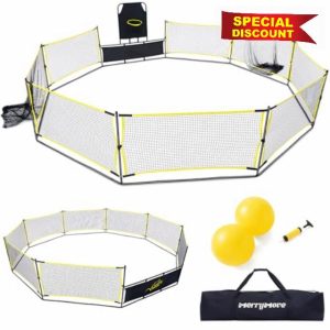 Gaga Ball Pit Portable: 15FT 3in1 Gaga Pit with Basketball Hoop and Soccer Goals - Play System for Kids 4 to 12 Years Old Indoor Outdoor for Backyard School Camp Activities