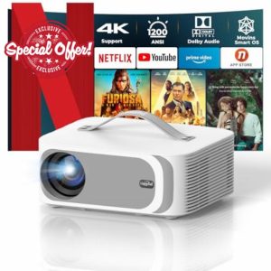 [AI Movin System & 1200 ANSI] Projector-4K with WiFi 6 and Bluetooth
