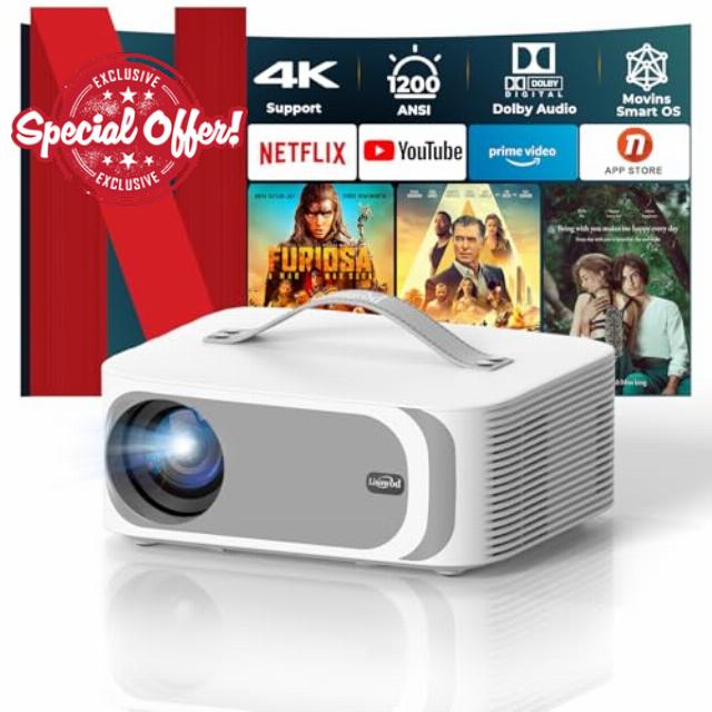 [AI Movin System & 1200 ANSI] Projector-4K with WiFi 6 and Bluetooth