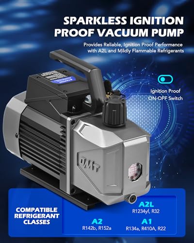 5 cfm 1/2 hp Two Stage Sparkless Ignition Proof Vacuum Pump for R1234yf R32 R134a R22 R410A with 1.5 Micron Ultimate Vacuum