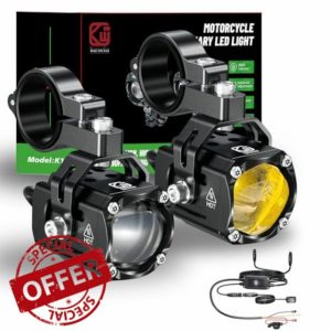 Kewig 60W Motorcycle Auxiliary LED Fog Light Driving Spotlights White/Amber Fog Light Kit with Switch Mount Brackets Wire Harness Switch Waterproof Offroad Work Lights for Motorcycle ATV Truck