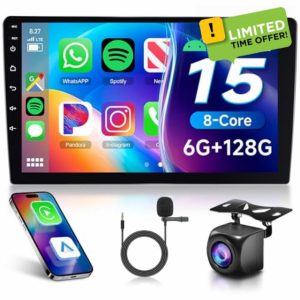 6G+128G 8-Core Android Car Stereo Double Din 10.1 inch Wireless Carplay IPS Touchscreen Car Radio Android Auto Screen with GPS Navi Bluetooth DSP