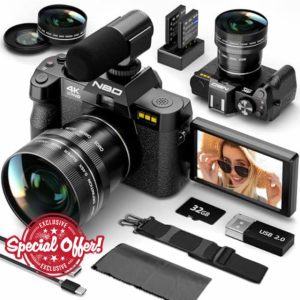 48MP Digital Cameras for Photography - 16X Zoom Travel Camera with 180° Flip Screen