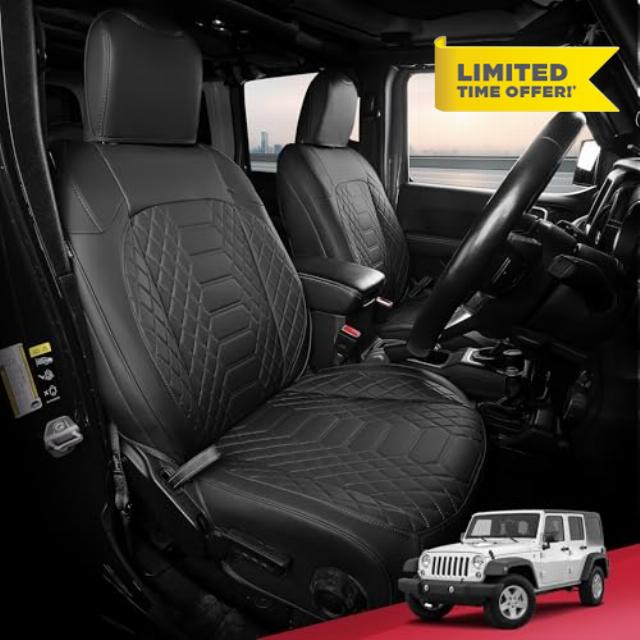FREESOO Seat Covers for Jeep Wrangler JK 4 Door 2013 2014 2015 2016 2017 1:1 Custom Seat Covers Faux Leather - Black