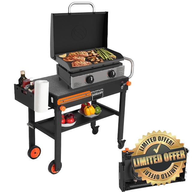 Grill Table Stand Cart for Blackstone Griddle - Universal Foldable Design Fits 17-22 Inch Grills and 12" Pizza Ovens