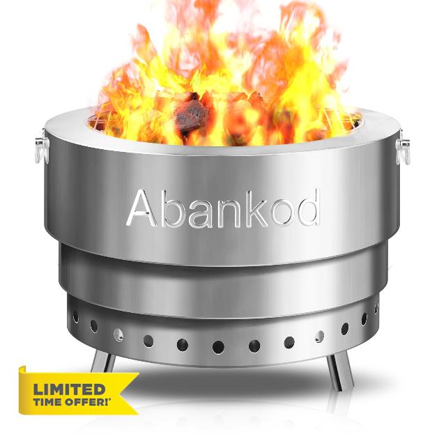 Smokeless Fire Pit for Outdoor - 20" Portable Stainless Steel Fire Pit with Foldable Design & Carry Bag Adjustable Height for Camping