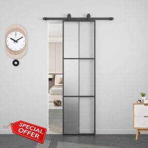 BARNSMITH 24in x 84in Aluminum Glass Barn Door with 4.3FT Hardware Included