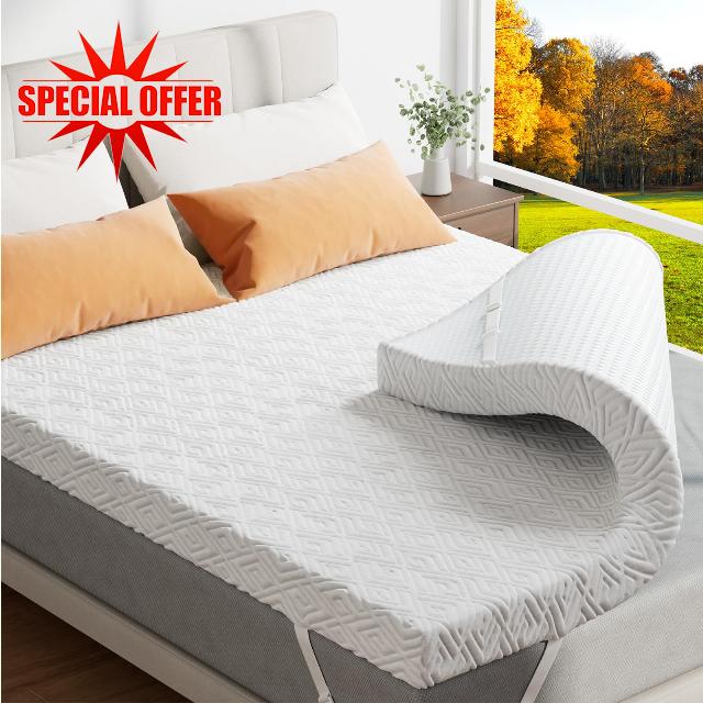 Memory Foam Mattress Topper - 3 Inch Gel Mattress Pad for Pressure Relief
