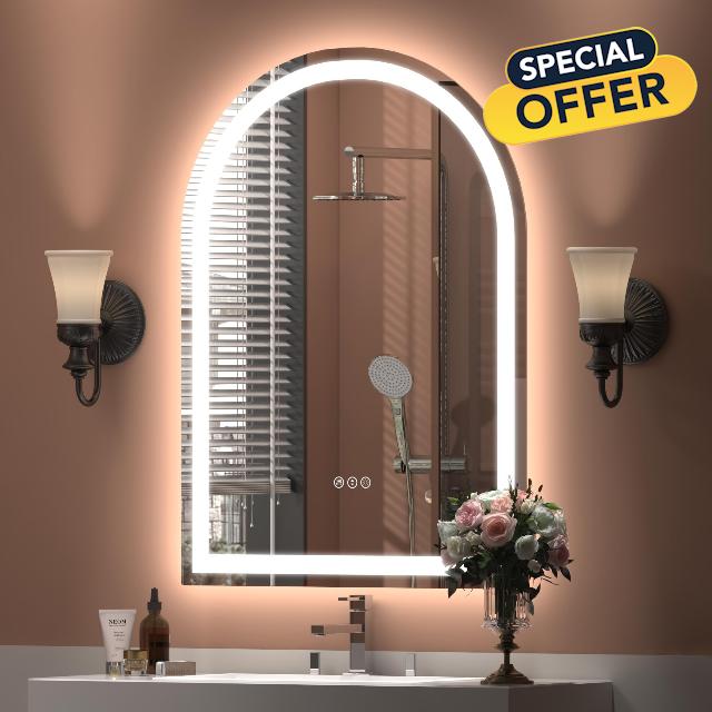 Arched LED Bathroom Mirror 22x30 Inch
