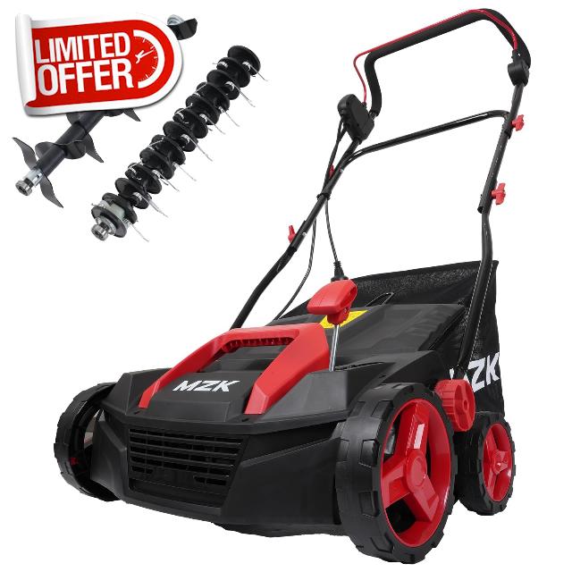 MZK 15-inch 13-Amp 2-in-1 Electric Dethatcher and Scarifier w/Removeable 5-Position Height Adjustment