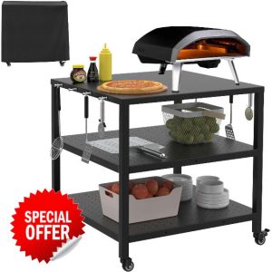 Pizza Oven Table Cart for Ooni/Ninja Woodfire/Blackstone/Cuisinart Pizza Oven Stand for Outside