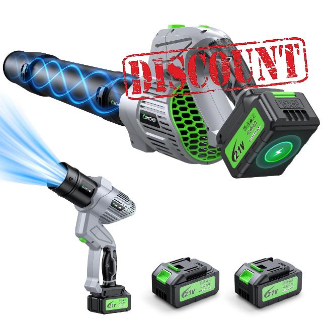 Leaf Blower - 500000RPM Cordless Electric Blower - 2 X 4.0Ah Batteries and Charger - 5 Speed Mode - 21V Lightweight Leaf Blower Cordless for Patio Cleaning