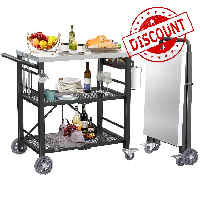 Folding Grill Table with Storage Rack