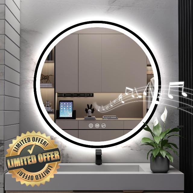 S·BAGNO 24’’ Round Led Bathroom Mirror with Lights