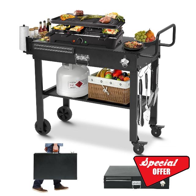 Foldable Outdoor Grill Cart with Locking Wheels