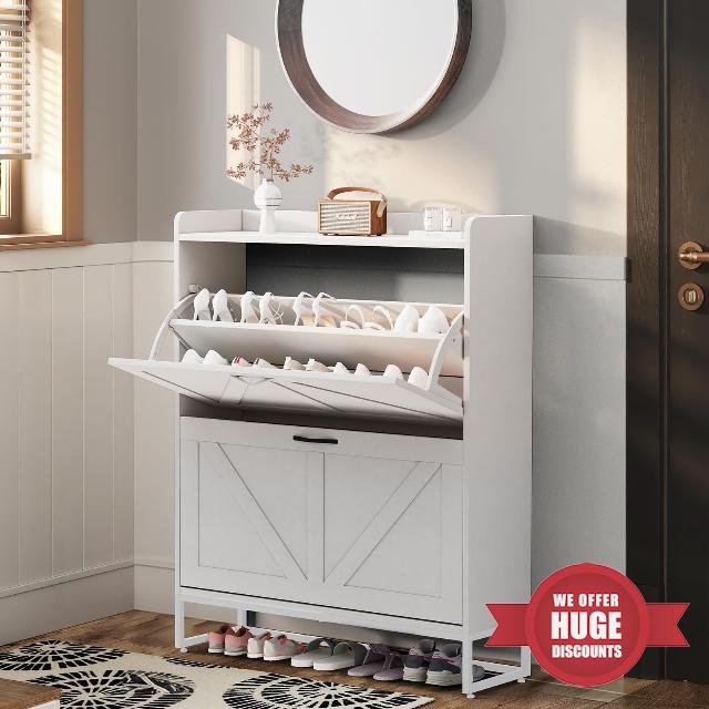 Entryway Shoe Storage Cabinet with 2 Flip Drawers & Adjustable Shelf,40-Inch Hidden Shoe Storage