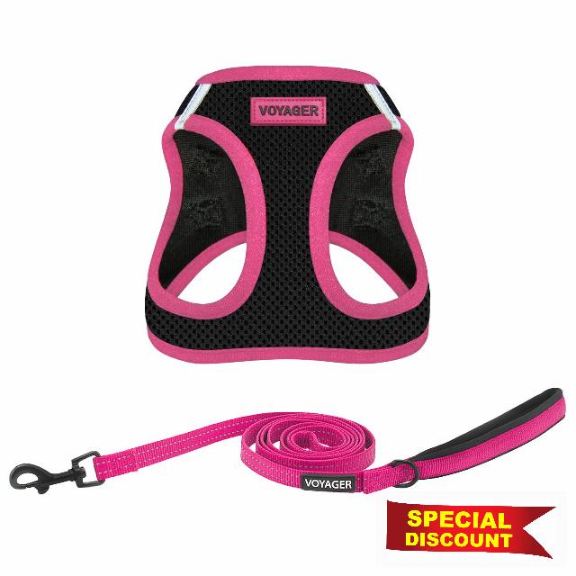 Voyager Step-in Air All Weather Mesh Harness and Reflective Dog 5 ft Leash Combo with Neoprene Handle