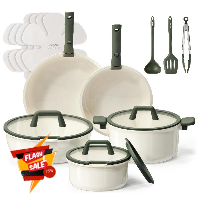 CAROTE 18pcs Ceramic Cookware Set