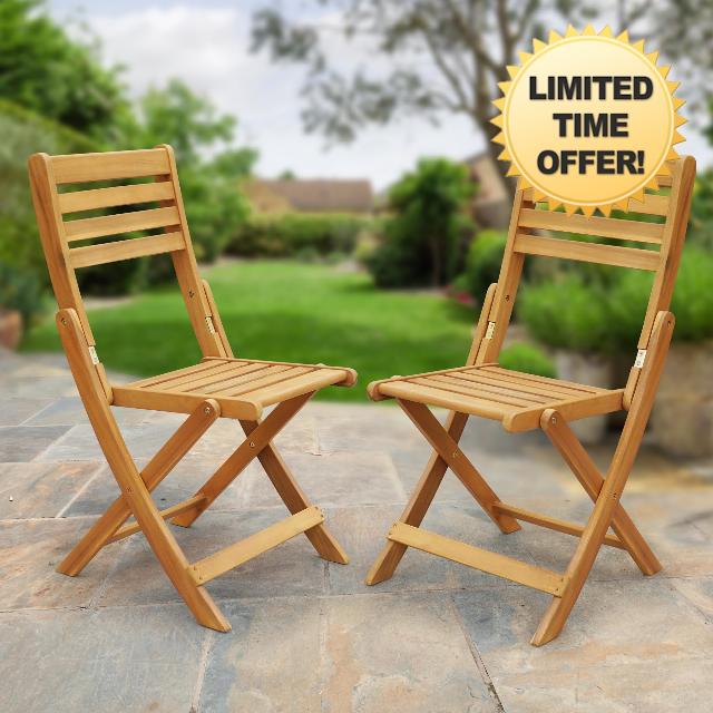 Tranquillo Anya Acacia Wood Folding Chairs Set of 2 – 400lbs Capacity